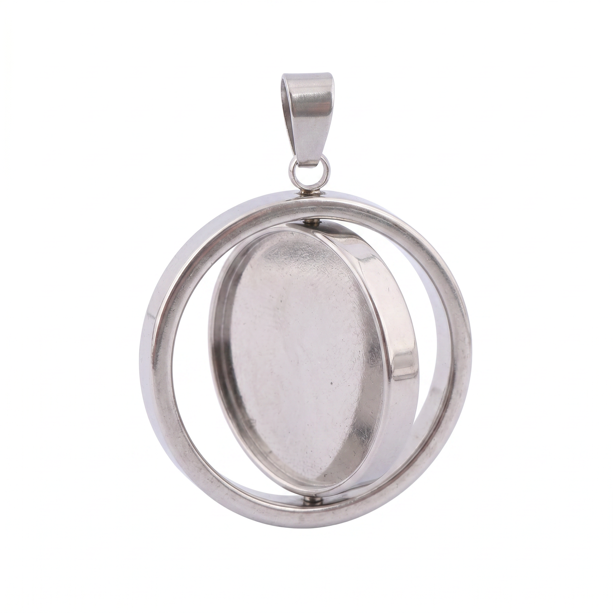 Pendant Blank Bezel - 3pcs Stainless Steel Rotatable Round Pendant