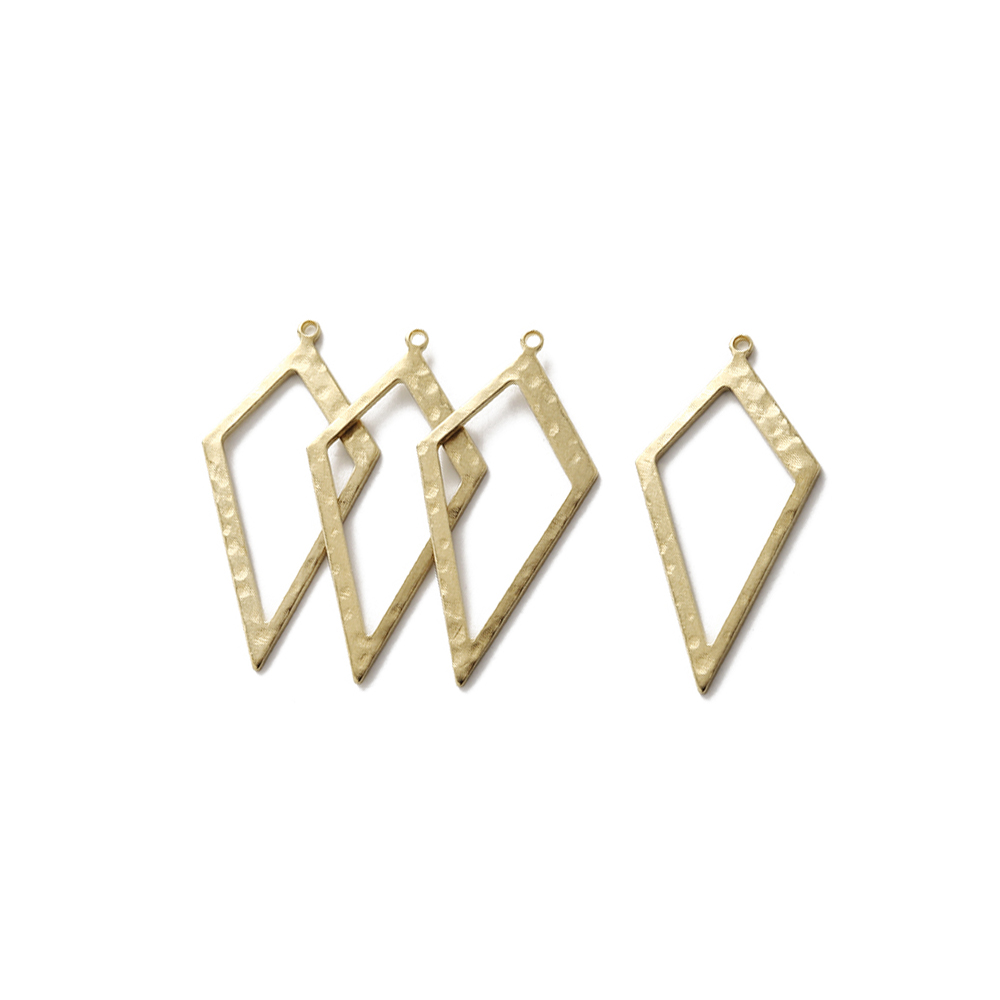 Pendant Blank Bezel - Raw Brass Hammered Rhombus Charms Hollow