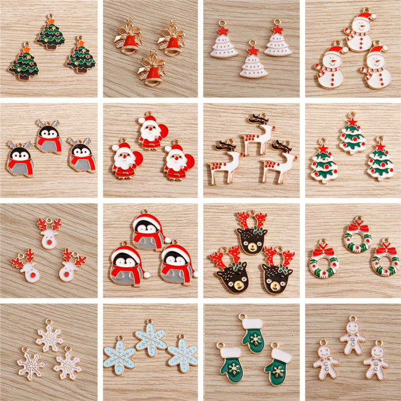Jewelry Making Gloves - 10pcs Cute Christmas Charms Enamel Santa