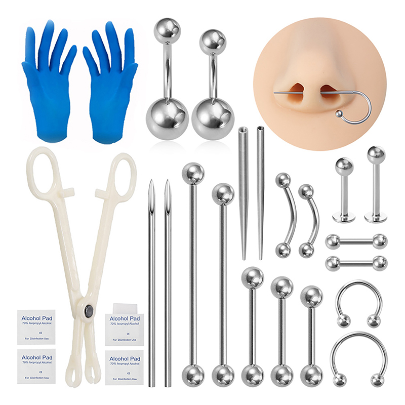 Jewelry Plier Set - Body Piercing Kit Surgical Steel Threaded
