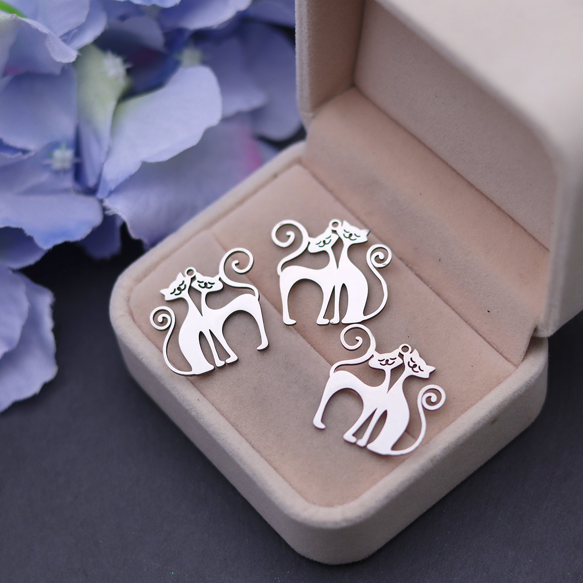 3pcs Cute Couple Cat Stainless - Jewelry Making For Couples incelemesi ve fiyatı