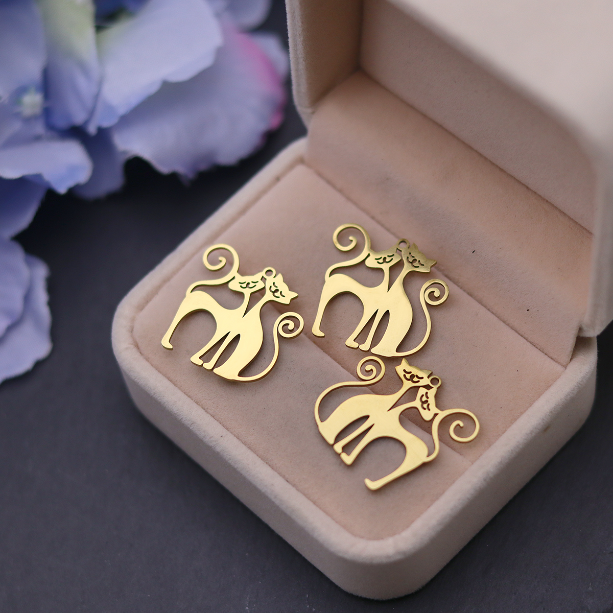 3pcs Cute Couple Cat Stainless - Jewelry Making For Couples incelemesi ve fiyatı