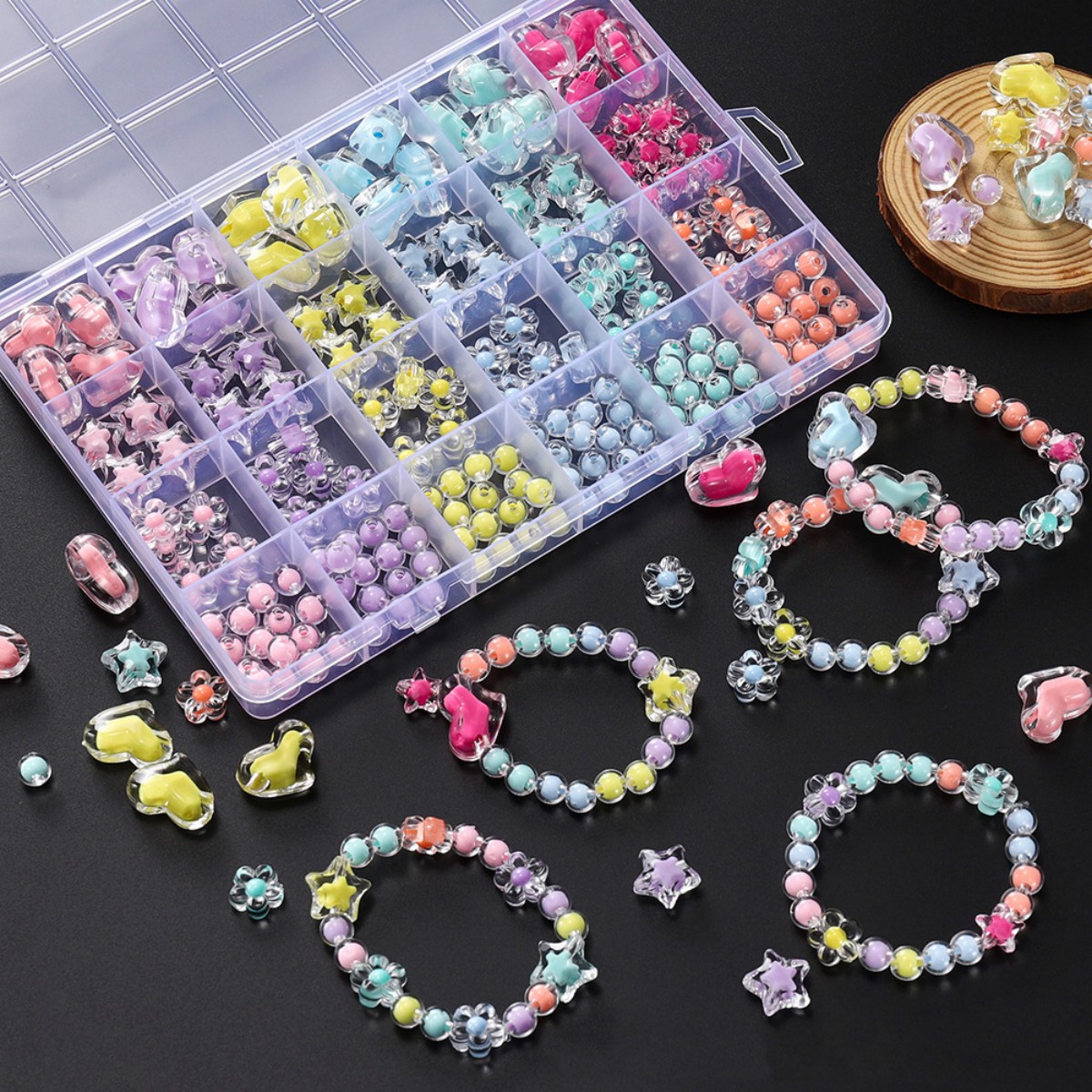 174pcs/Box Heart Acrylic Beads - Jewelry Making Kit For Kids incelemesi ve fiyatı
