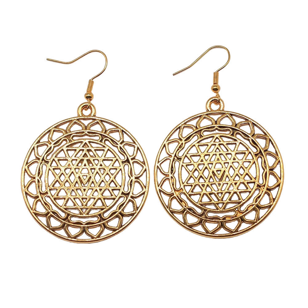 1pair Sri Yantra Pattern ear p - Jewelry Making For Couples incelemesi ve fiyatı