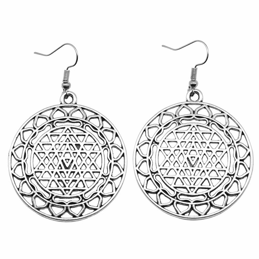 1pair Sri Yantra Pattern ear p - Jewelry Making For Couples incelemesi ve fiyatı