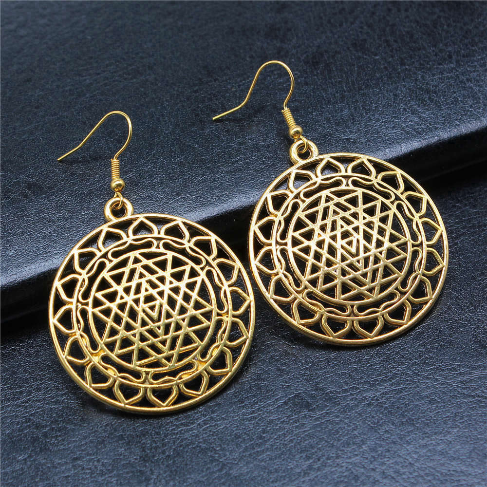 1pair Sri Yantra Pattern ear p - Jewelry Making For Couples incelemesi ve fiyatı