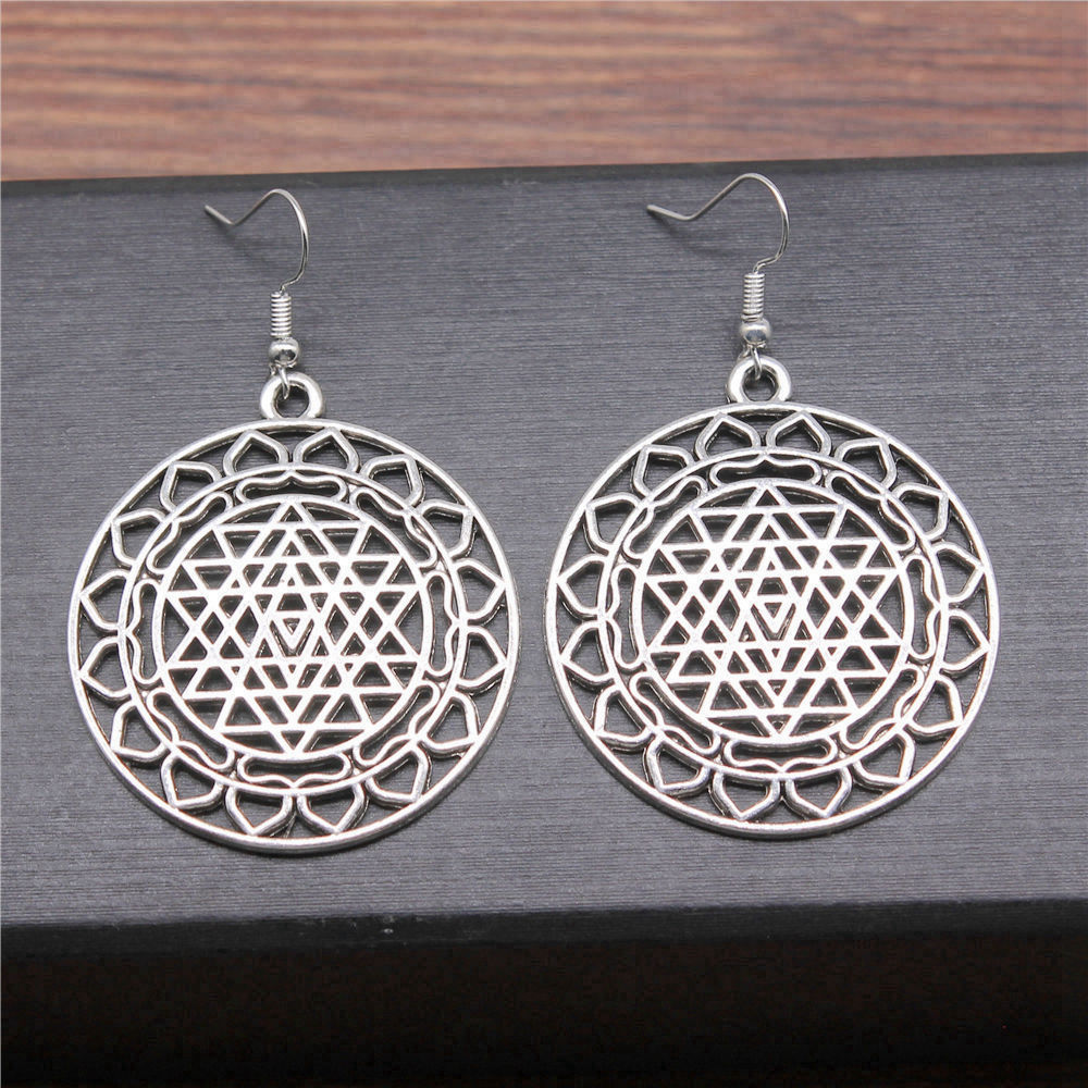 1pair Sri Yantra Pattern ear p - Jewelry Making For Couples incelemesi ve fiyatı
